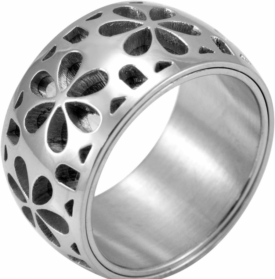 Wedding Bands | 555Jewelry 555Jewelry Stainless Steel Daisy Flowers Full Bloom Memorable Band Ring