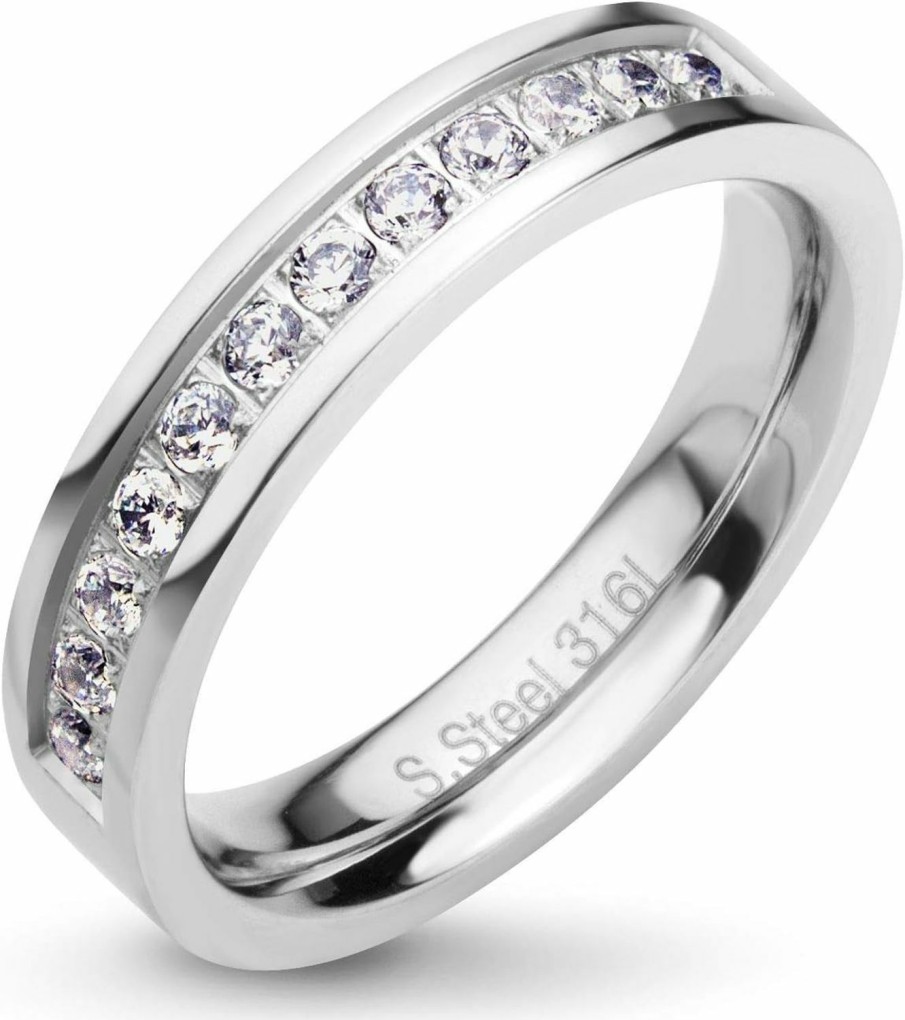 Wedding Bands | 555Jewelry 555Jewelry Womens Stainless Steel Classic Cz Wedding Engagement Band Rings