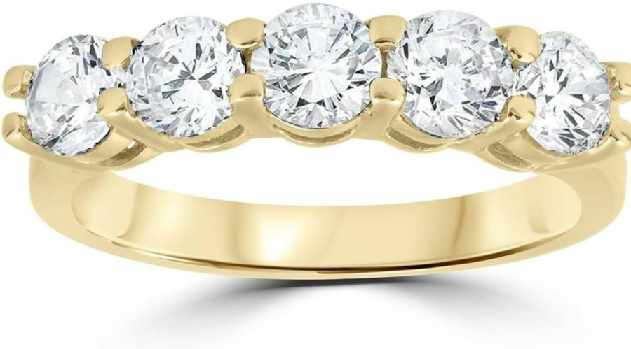 Wedding Bands | P3 POMPEII3 P3 Pompeii3 2 Ct Diamond Five Stone Wedding Anniversary Round Cut Ring 14K Yellow Gold