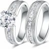 Wedding Bands | TIKJE Tikje Two-In-One Wedding Bands Set Sterling Silver Engagement Rings Set S925 Bridal Promise Ring Eternity Band For Women 2 Pc Size 6-8