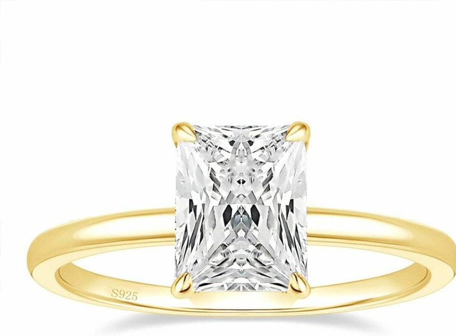 Wedding Bands | EAMTI Eamti 3Ct 925 Sterling Silver Engagement Rings Radiant Cut Solitaire Cubic Zirconia Cz Wedding Promise Rings For Her Wedding Bands For Women Size 3-11