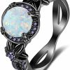 Wedding Bands | Tsnamer Gothic Black Rings For Women, Mystic Rainbow Topaz With Created Amethyst Flower Goth Black Gold Wedding Engagement Ring Size 6 To 11