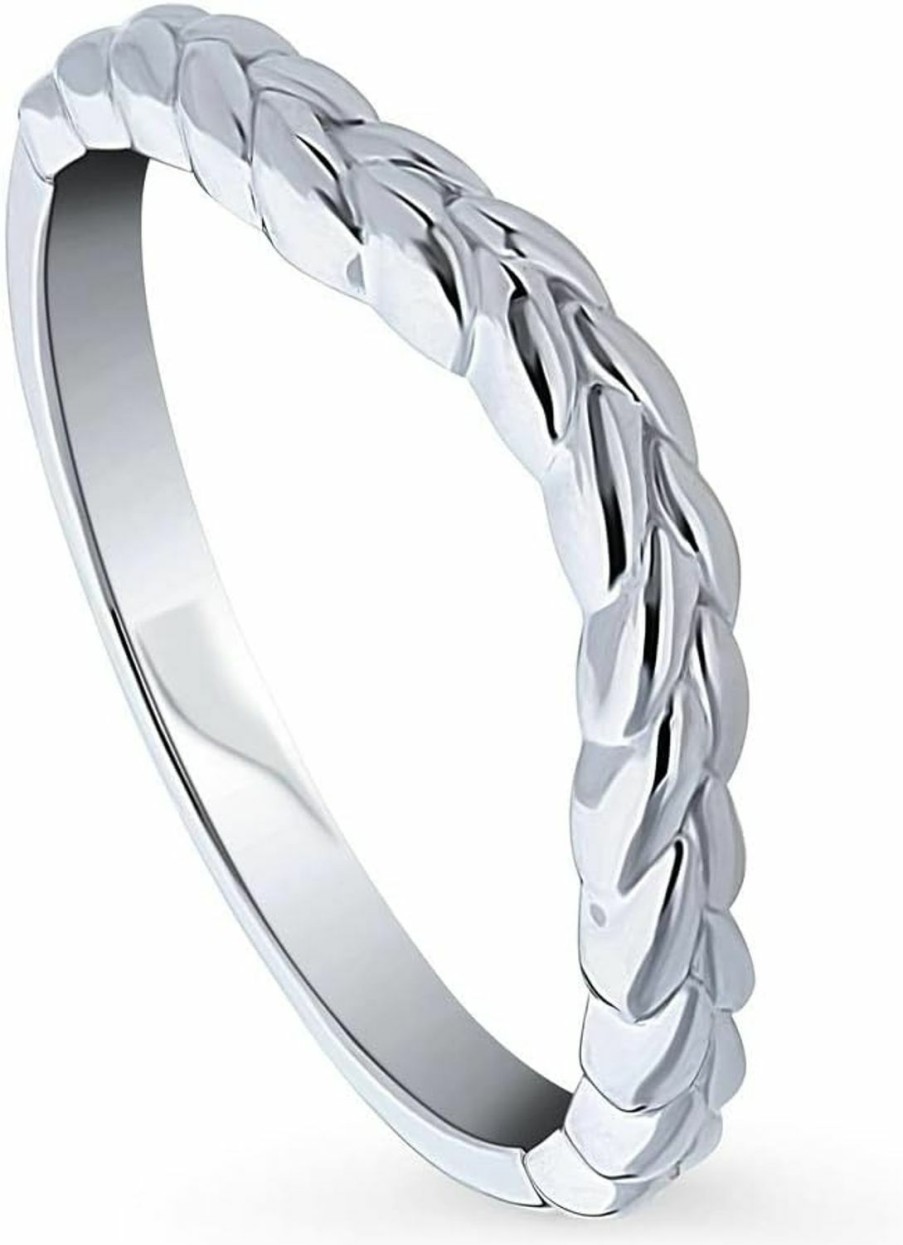 Wedding Bands | BERRICLE Berricle Sterling Silver Woven Wedding Rings Curved Band For Women, Rhodium Plated Size 4-10