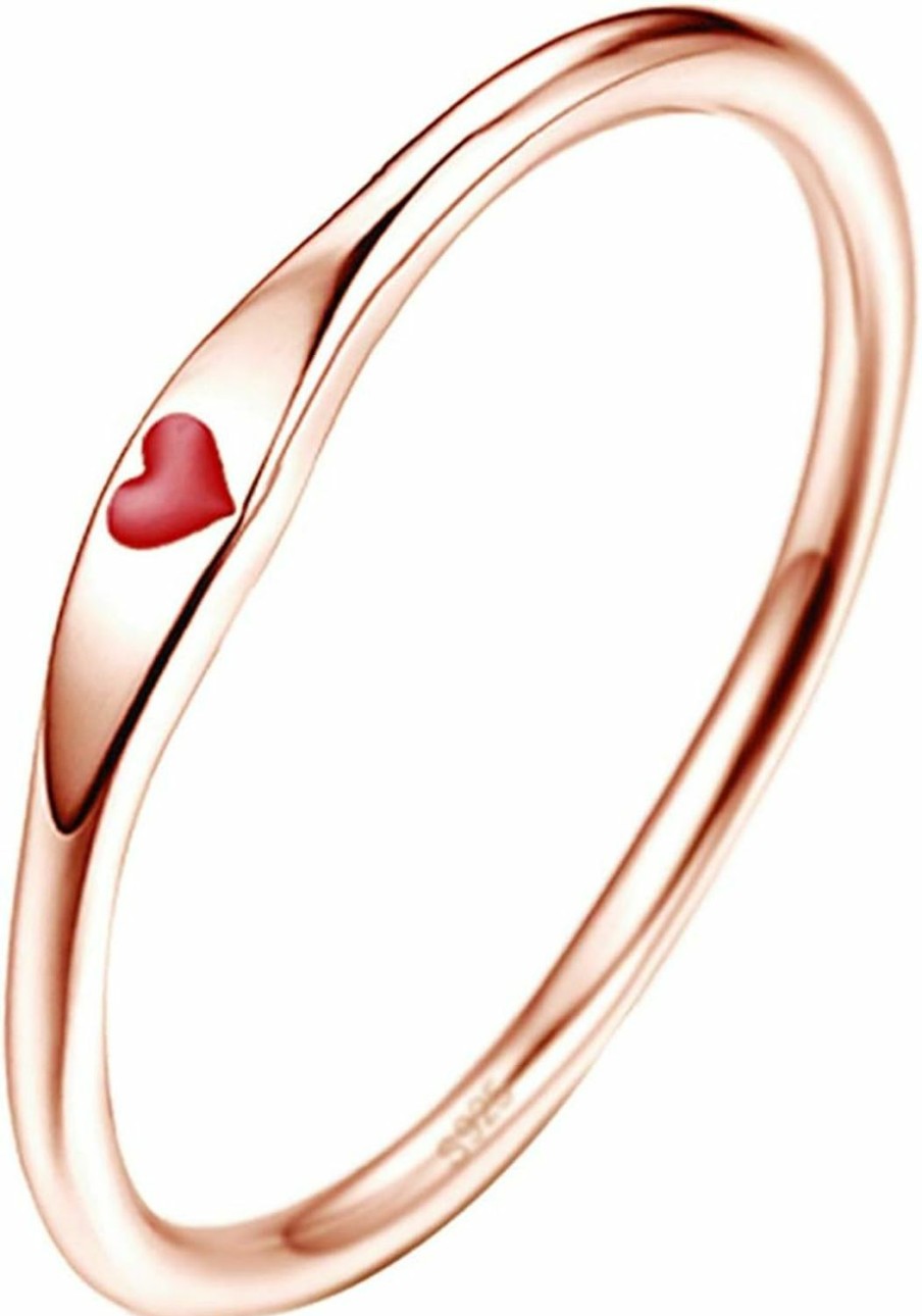 Wedding Bands | AVECON Avecon 925 Sterling Silver Simple Carve Heart Wedding Band Stackable Promise Ring For Her Size 6.5