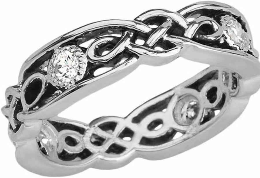 Wedding Bands | Claddagh Gold Elegant Black And Sterling Silver Cz Vintage Celtic Knot Wedding Band (Size 8.25)