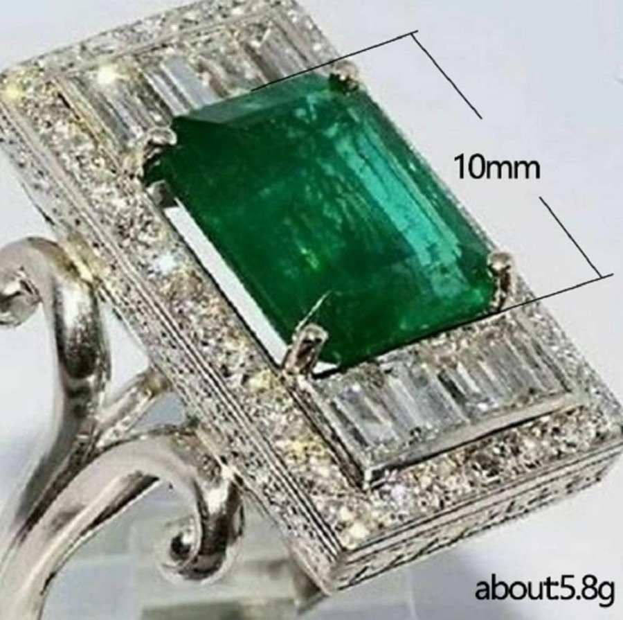 Wedding Bands | Generic Awmnjtmgpw Vintage 925 Sterling Silver Cut Grandmother Emerald Two-Color Square Crystal Zircon Full Diamond Wedding Birthday Party Ring Size 6-10 (Size 9)