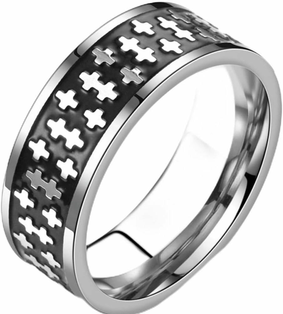 Wedding Bands | Jude Jewelers Jude Jewelers 8Mm Stainless Steel Cross Signs Filled Wedding Band Statement Ring