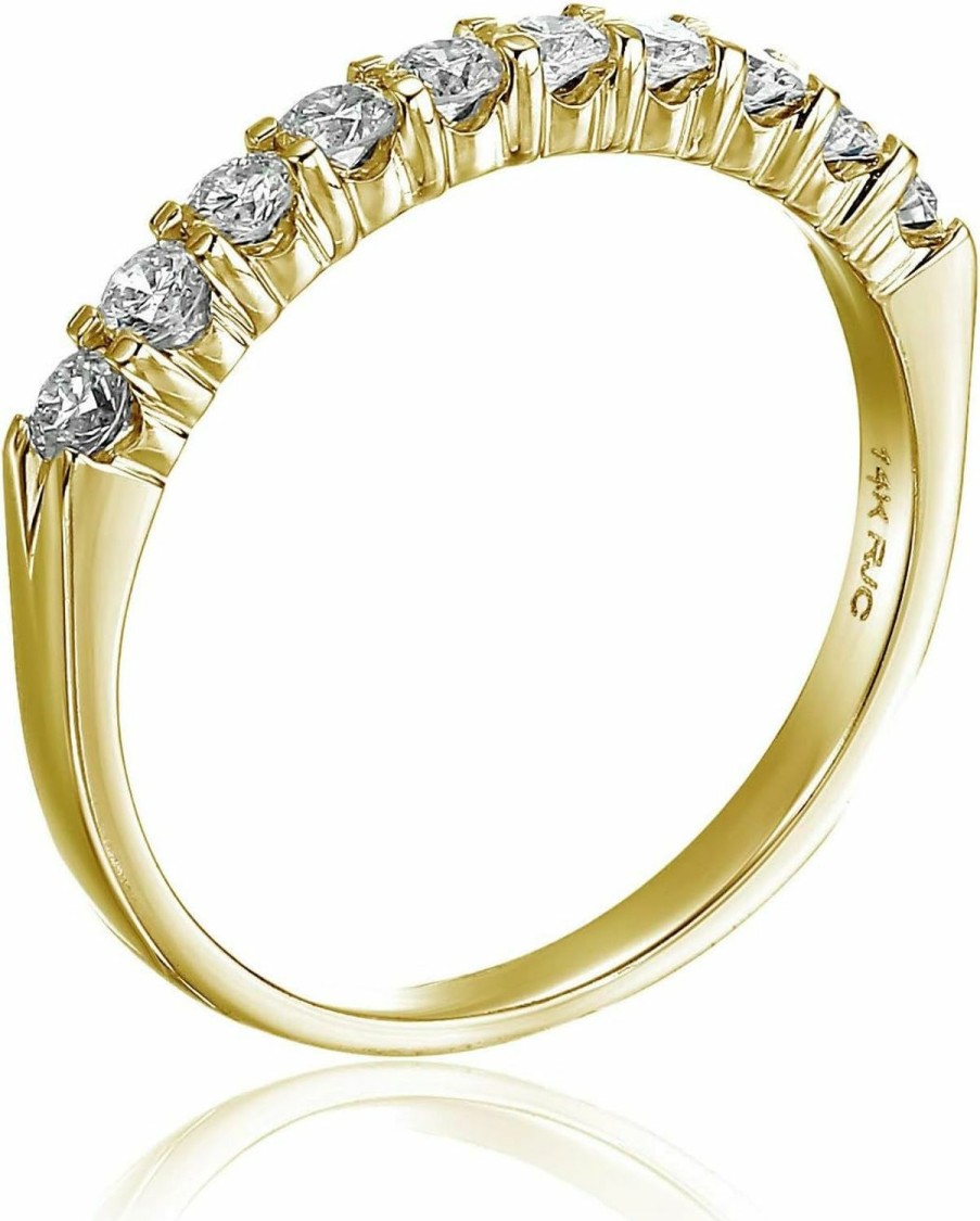 Wedding Bands | VIR JEWELS 3/4 Cttw Round Diamond Wedding Band For Women In 14K Yellow Gold, 10 Stones Prong Set, Size 4.5-10