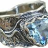 Wedding Bands | hsiyyecg Fancy Cut Vintage Chunky Wide Band Topaz Rings Aquamarine Ring Bridal Wedding Band Leaf Carved Anniversary Rings Women Retro Jewelry