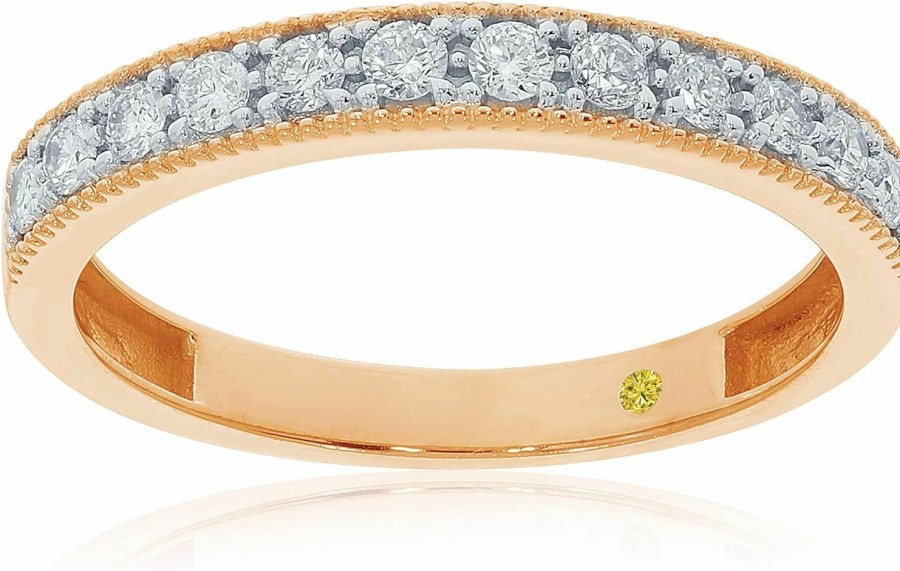 Wedding Bands | La Joya Lab Grown Diamond Wedding Bands For Women | 10K Yellow, White And Rose Gold Certified 1/10-1/2 Carat Milgrain Diamond Anniversary Bands, Promise Rings And Stackable Bands