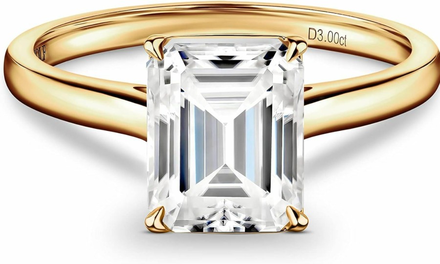 Wedding Bands | ISAAC WOLF Isaac Wolf Lab Created 10K Solid Emerald Cut 3 Carat Genuine Moissanite Diamond Solitaire Proposal Wedding Ring In White, Yellow Or Rose Gold