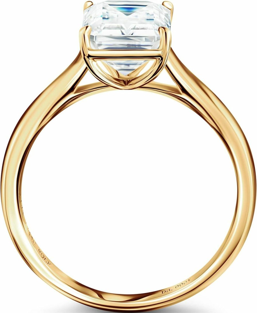 Wedding Bands | ISAAC WOLF Isaac Wolf Lab Created 10K Solid Emerald Cut 3 Carat Genuine Moissanite Diamond Solitaire Proposal Wedding Ring In White, Yellow Or Rose Gold