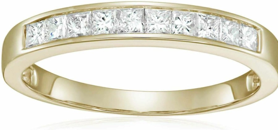 Wedding Bands | VIR JEWELS 1/2 Carat (Ctw) Diamond Wedding Anniversary Band For Women, Half Eternity Princess Cut Square Diamond Engagement Ring In 14K Yellow Gold Channel Set 0.50 Cttw, Size 4.5-10.25