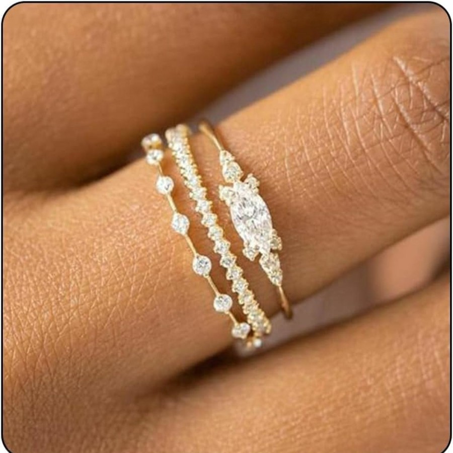 Wedding Bands | HUASAI Huasai Gold Rings That Don'T Tarnish Gold Plated Stackable Rings Set For Women Cubic Zirconia Ring Gold Engagement Rings Non Tarnish Wedding Bands Jewelry Gifts