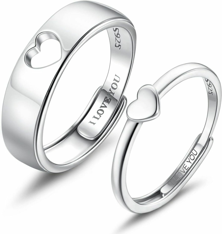 Wedding Bands | MILACOLATO Milacolato Matching Rings For Couples 925 Sterling Silver Matching Heart Promise Rings I Love You Engagement Wedding Ring Sets For Him And Her Adjustable Butterfly Matching Rings Valentines Day Gifts