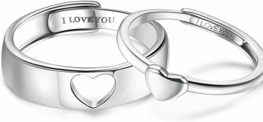 Wedding Bands | MILACOLATO Milacolato Matching Rings For Couples 925 Sterling Silver Matching Heart Promise Rings I Love You Engagement Wedding Ring Sets For Him And Her Adjustable Butterfly Matching Rings Valentines Day Gifts