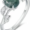 Wedding Bands | IRROYA Art Deco Ring For Women 1.5 Carats Oval Cut Naturally Moss Agate 925 Platinum Plated Silver Ring Vine Shape Wedding Band Promise Ring Minimalist Design For Women