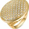 Wedding Bands | sineed Diamond Wide Women Ring 14K Gold Plated Cubic Zirconia Fashion Jewelry Wedding Band Statement Big Cocktail Rings For Women