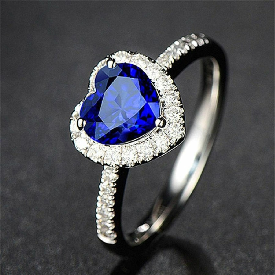 Wedding Bands | 1.NO Luxury Royal Blue Heart Sapphire Ring Fashion 18K Natural Colored Gem Wedding Or Engagement Ring For Women