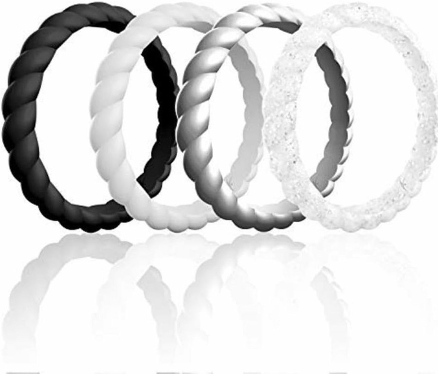 Wedding Bands | ROQ Roq Silicone Rubber Wedding Rings For Women, Thin Braided Point Stackable Rubber Silicone Wedding Band, Bridal Jewelry Set, Anniversary Rings, Promise Ring, Multi Packs, Multi Colors