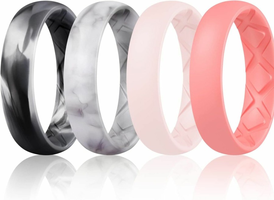 Wedding Bands | Egnaro Egnaro Inner Arc Ergonomic Breathable Design, Silicone Rings For Women With Half Sizes, Women'S Silicone Wedding Band,5.5Mm Wide-2Mm Thick