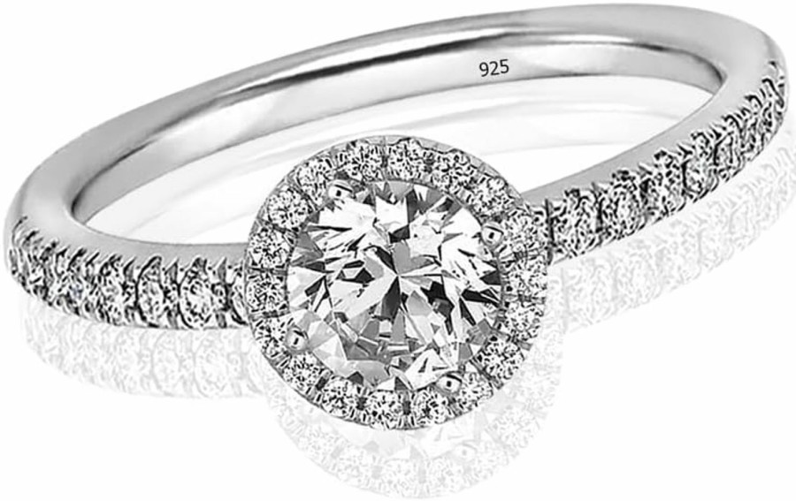 Wedding Bands | LeCalla Lecalla Sterling Silver Rings For Women | Rhodium-Plated Round Halo Cz Engagement Rings | Cubic Zirconia Wedding Bands Promise Rings | Ring Size 5-8No.