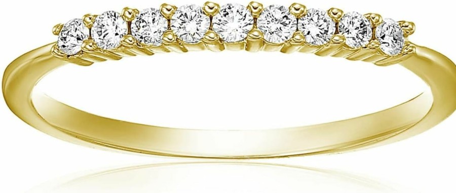 Wedding Bands | VIR JEWELS 1/5 Cttw Round Diamond Wedding Band For Women 14K Yellow Gold 9 Stones Prong Set, Size 4.5-10